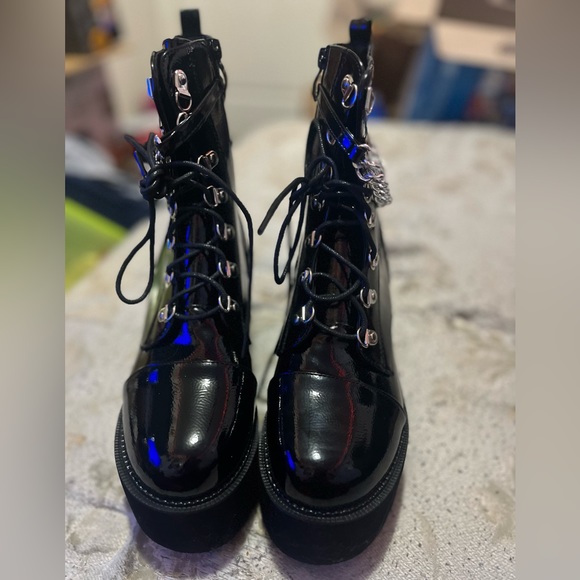 Gdgydh Womens Goth Platform Boots Round Toe Ankle Boots Lace Up & Zip Up - Picture 4 of 4